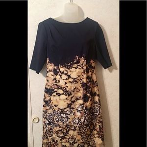 Kay Unger Navy Multicolor Floral Sheath Dress